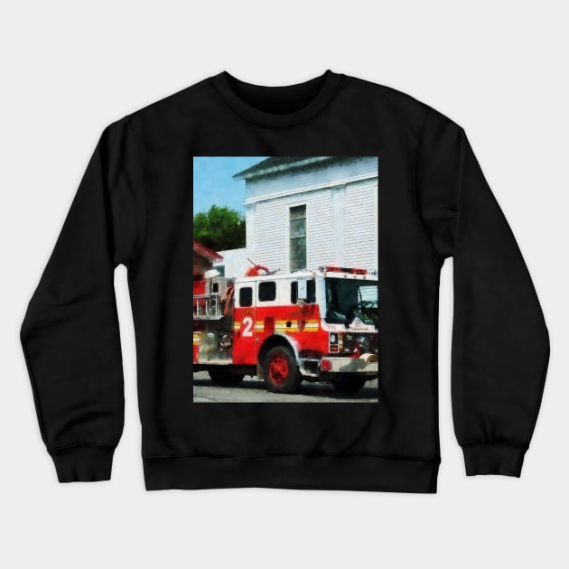 Firemen - Fire Engine in Front of Fire Station Crewneck Sweatshirt by SusanSavad